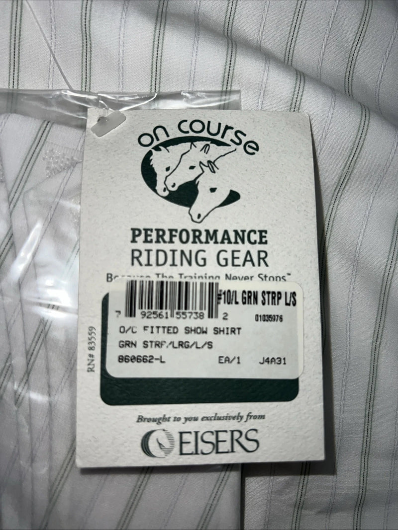 New Women’s Green Stripped On Course English Fitted Riding Shirt. Large G-20 