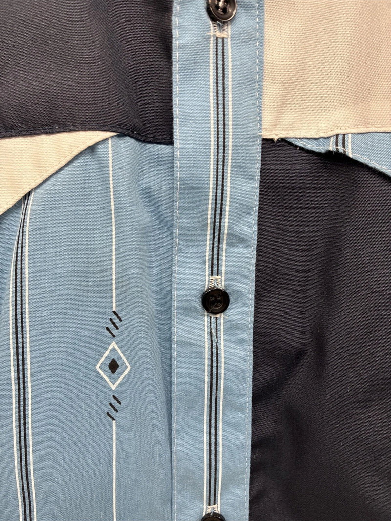 New Men’s Cowboy Threads Blue White Design Short Sleeve Button Up XL R-73