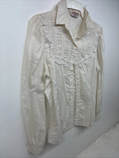 New Women’s Stage West White Pearl Long Sleeve Button Up Size Medium YY-75