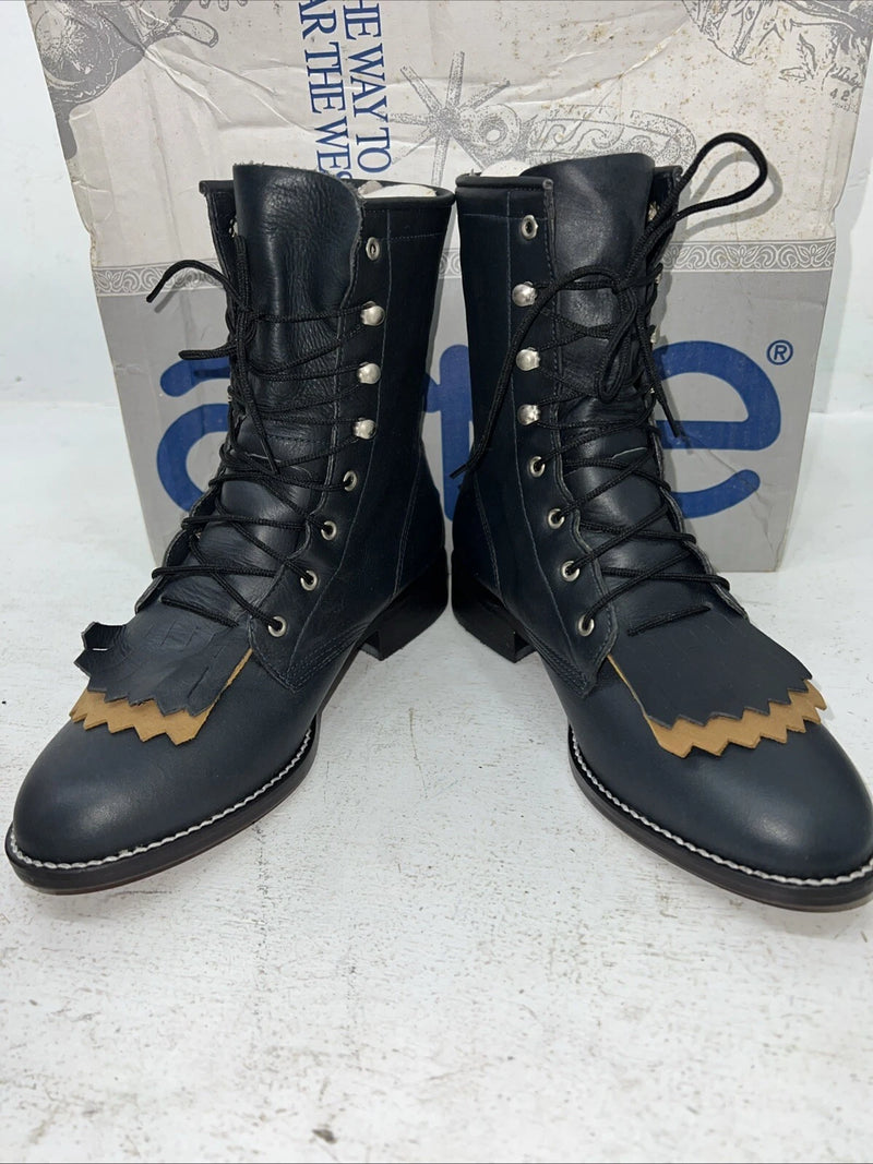 New Women’s Navy Lace Up Acme Cowboy Boots. C 4016 7 M. 18-112