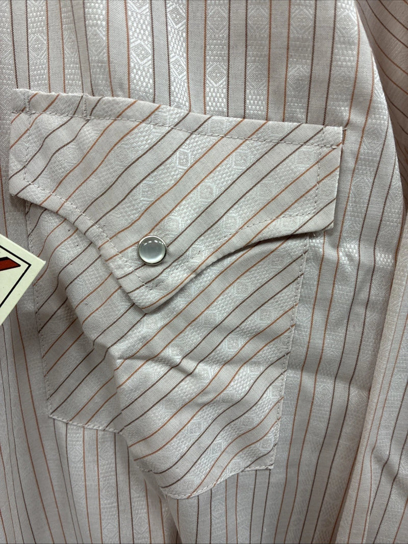 New Men’s ELY Cattleman Pink Stripe Long Sleeve Pearl Snap 17.5 XL O-62
