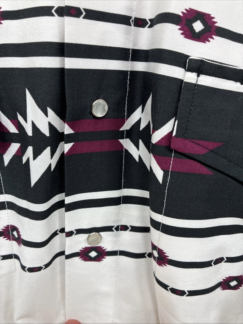 New Men’s Cumberland White Black Design Long Sleeve Pearl Snap Medium K-54