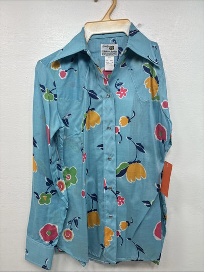 New Women’s Dickson Jenkins Blue Floral Long Sleeve Pearl Snap Size 30 KK-92
