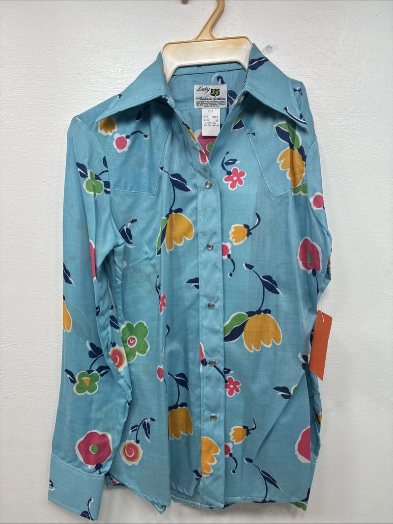New Women’s Dickson Jenkins Blue Floral Long Sleeve Pearl Snap Size 30 KK-92