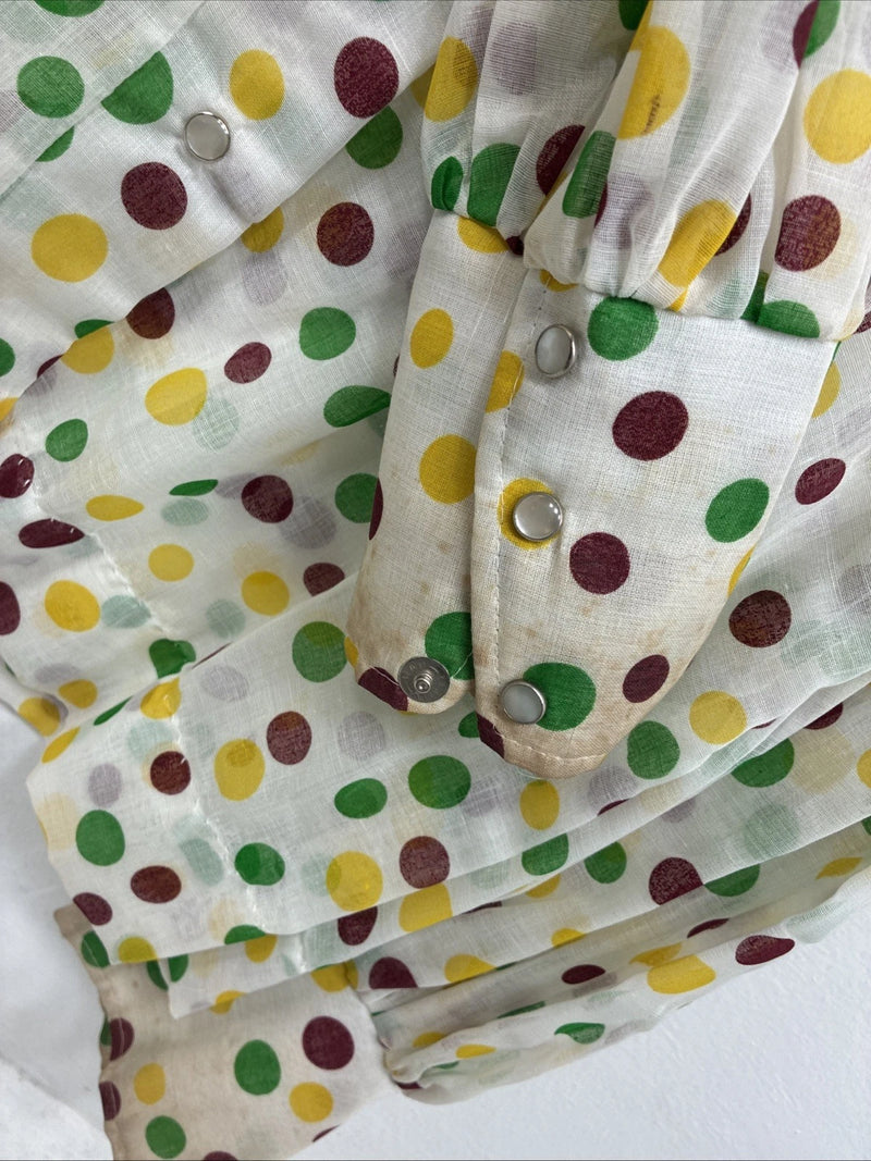 New Women’s H Bar C Polkadot Long Sleeve Pearl Snap Size 38 II-77
