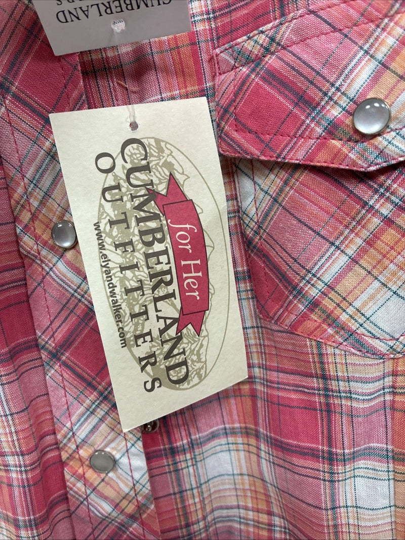 New Women’s Cumberland Pink Plaid Long Sleeve Pearl Snap Medium DD-26