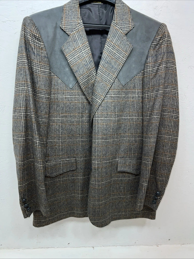 New Men’s California Ranchwear Gray Plaid Suit Jacket 42R #14753 R-602