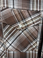 New Men’s White Horse Brown Plaid Long Sleeve Pearl Snap XL H-81