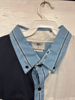 New Men’s Cowboy Threads Blue White Design Short Sleeve Button Up XL R-73