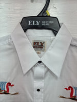 New Men’s ELY Cattleman White Eagle Designed Long Sleeve Pearl Snap Large T-64
