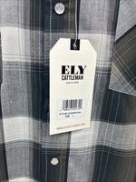 New Men’s ELY Cattleman Green Gray Plaid Long Sleeve Pearl Snap Large X-27