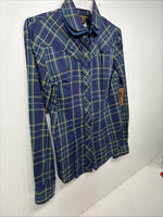 New Women’s Dickson Jenkins Blue Plaid Long Sleeve Pearl Snap Size 34 LL-85