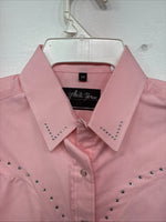 New Women’s White Horse Pink Gem Long Sleeve Pearl Snap Medium II-76