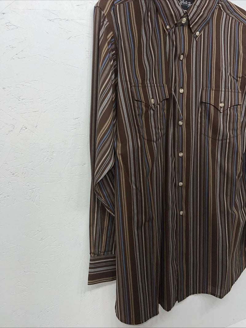New Men’s Brown White House Long Sleeve Button Up Shirt. Large P-60