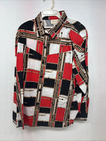 New Women’s Maria O Design Red Black Long Sleeve Button Up XL GG-55