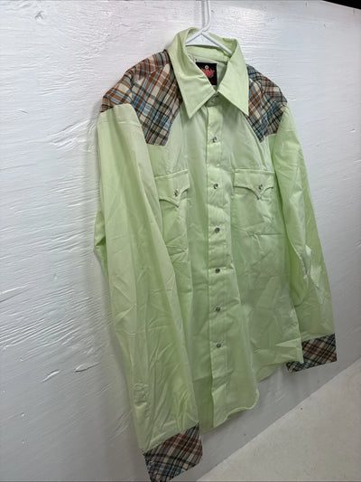 New Women’s Western Shirt Green Plaid Long Sleeve Pearl Snap 16 XL CC-94