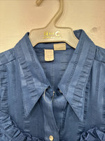 New Women’s H Bar C Blue Designed Long Sleeve Pearl Snap Size 36 II-52