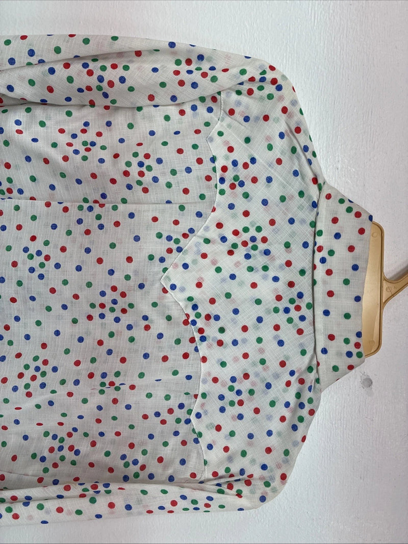 New Women’s Dickson Jenkins White Polkadot Long Sleeve Pearl Snap Size 38 LL-93