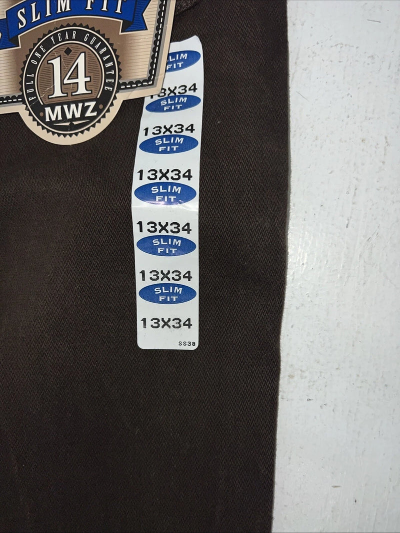 New Men’s Cowboy Cut Slim Fit Brown Denim Wrangler Jeans. 13x34 F-30