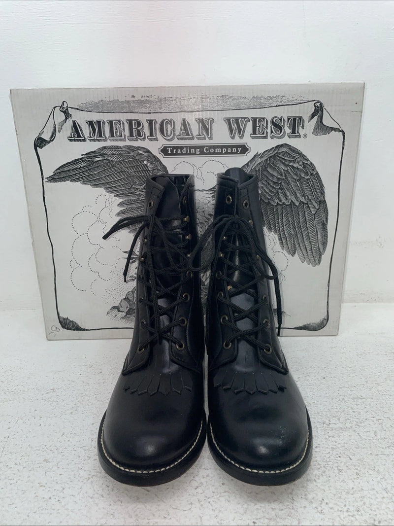 New Men’s Black Lace Up American West Cowboy Boots. 6991 7.5 7 1/2 E W. 1-74