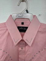 New Women’s White Horse Pink Gem Long Sleeve Pearl Snap XL GG-70