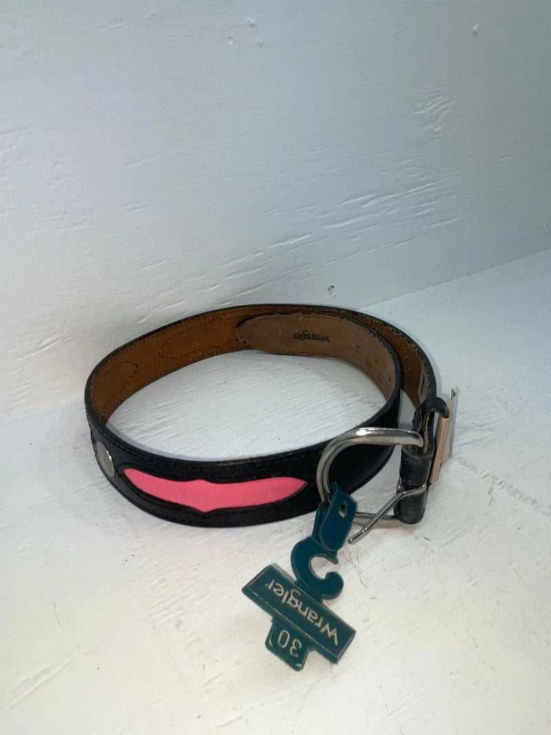 New Black Genuine Leather Wrangler Pink And Pendent 30” Belt #621000 JJ-99
