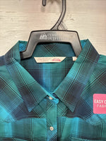 New Women’s Cumberland Blue Plaid Long Sleeve Pearl Snap 3XL Plus DD-15