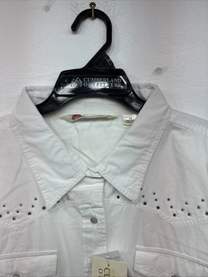 New Women’s Cumberland White Gem Long Sleeve Pearl Snap 3X MM-9