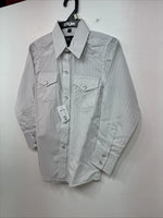 New Kids White Horse Gray Stripe Long Sleeve Pearl Snap Small DD-129