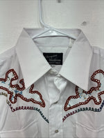 New Women’s Champion Western White Design Long Sleeve Pearl Snap 16 MM-42