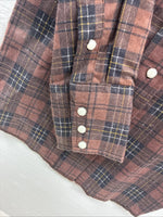 New Kids Panhandle Slim Brown plaid Long Sleeve Pearl Snap Size 12 CC-82