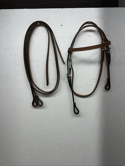 New Tough 1 Leather Pony 5/8” Browband Headstall W Split Reins #42-880 U-33