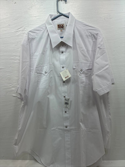 New Men’s ELY Cattleman White Short Sleeve Simple Pearl Snap 18.5 2XL F-79