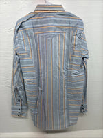 New Men’s Tem Tex Blue Yellow Stripe Long Sleeve Pearl Snap 16.5 Large V-23