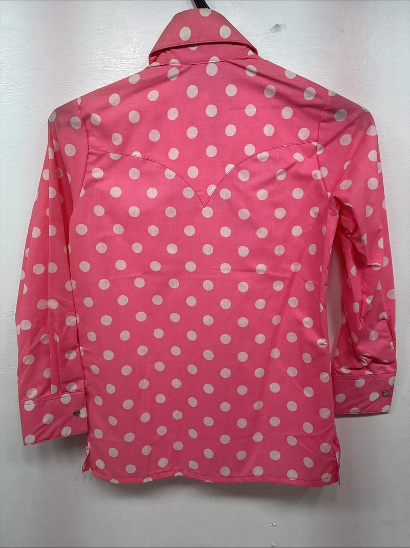 New Women’s Rockmount Pink Polkadot Long Sleeve Pearl Snap Size 30 YY-24