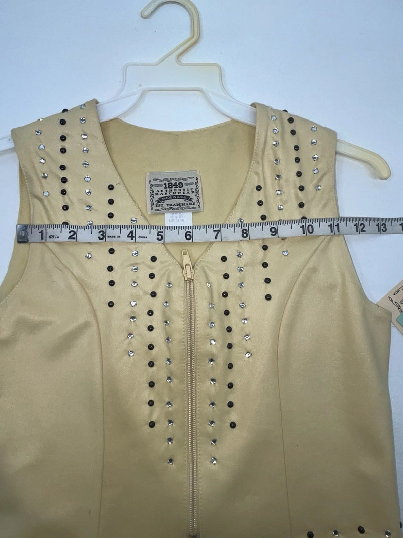 New Women Yellow With Bling 1849 Cut Off Zip Up Vest S #77872 3B-65