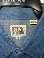 New Mens White Blue ELY Cattleman Long Sleeve Pearl Snap Shirt. XL S-30