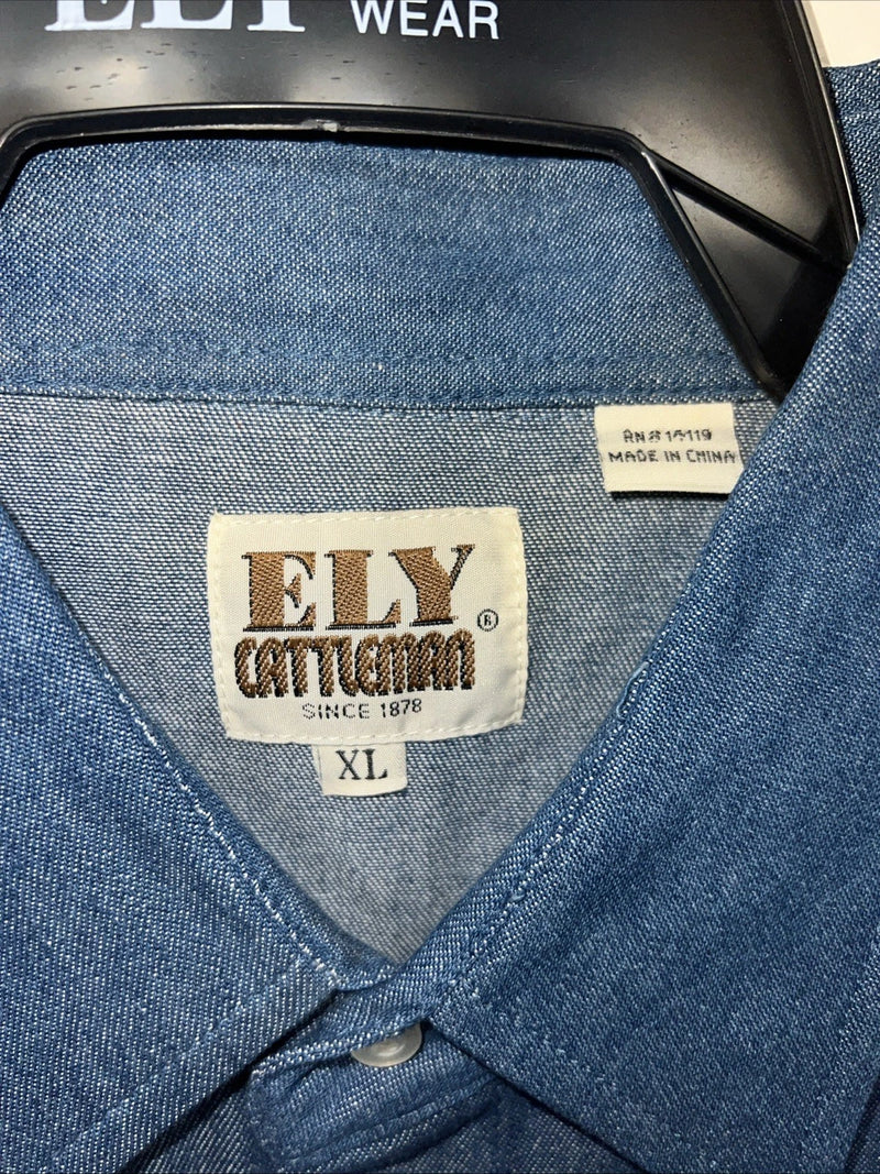 New Mens White Blue ELY Cattleman Long Sleeve Pearl Snap Shirt. XL S-30