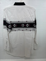 New Men’s Cumberland White Black Purple Long Sleeve Pearl Snap Medium K-26