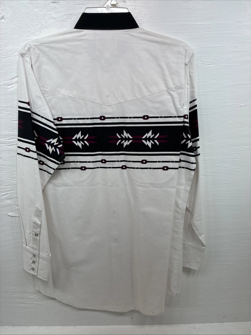 New Men’s Cumberland White Black Purple Long Sleeve Pearl Snap Medium K-26