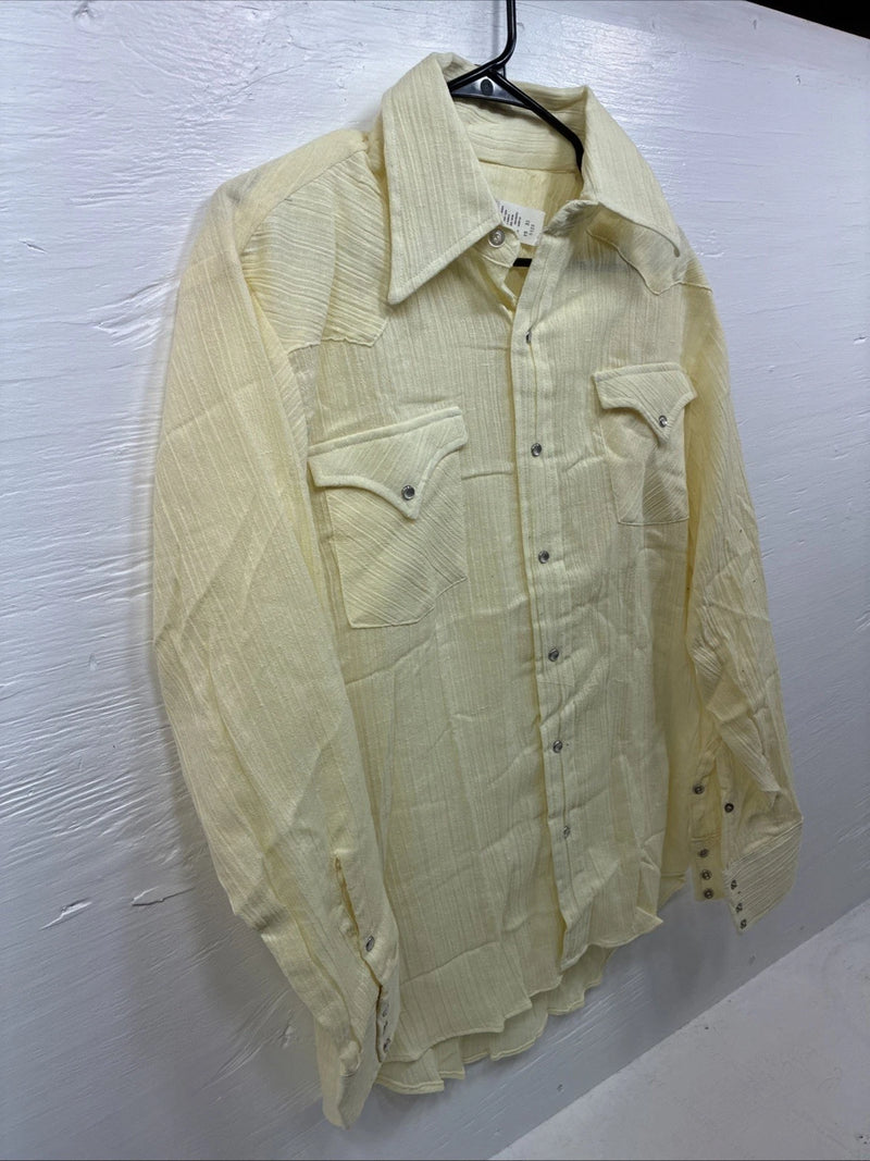 New Men’s Stockman Yellow Long Sleeve Pearl Snap 15 X 33 Medium AA-78