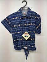 New Women’s Cumberland Blue Dosages Short Sleeve Pearl Snap Large MM-137