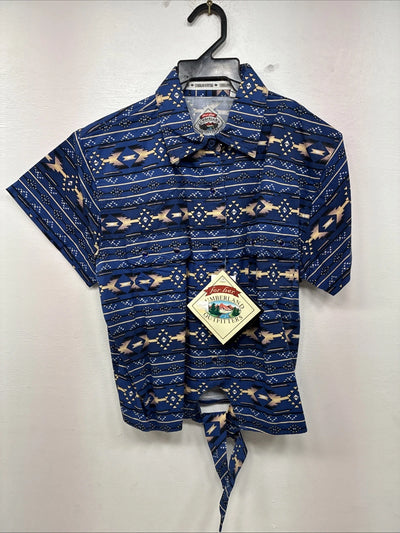 New Women’s Cumberland Blue Dosages Short Sleeve Pearl Snap Large MM-137
