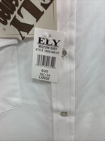 New Men’s ELY Cattleman White Long Sleeve Pearl Snap 16.5 X 34 Large AA-39