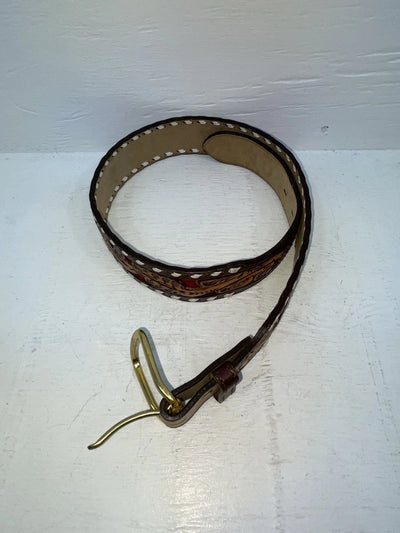 New Red Genuine Leather Longhorn Tooled 30” Belt #82828 JJ-140