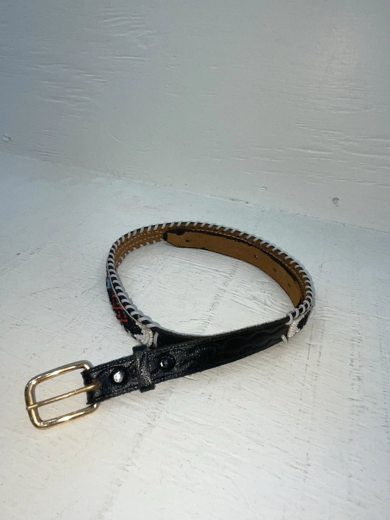 New Black Genuine Leather Beaded 28” Belt NN-34