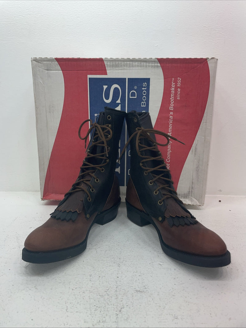 New Men’s Brown Lace Up Texas Brand Cowboy Boots. 4691 9.5 9 1/2 M. 6-108