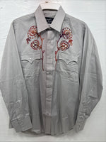 New Men’s Champion Westerns Gray Embroidered Long Sleeve Pearl Snap Large Q-101