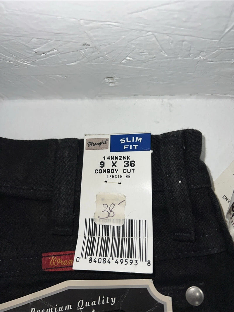 New Men’s Black Cowboy Cut Slim Fit Wrangler Jeans. 9x36 H-12
