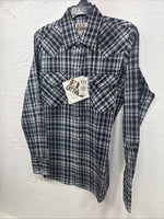 New Kids ELY Cattleman Black Plaid Long Sleeve Pearl Snap Size 14 DD-36